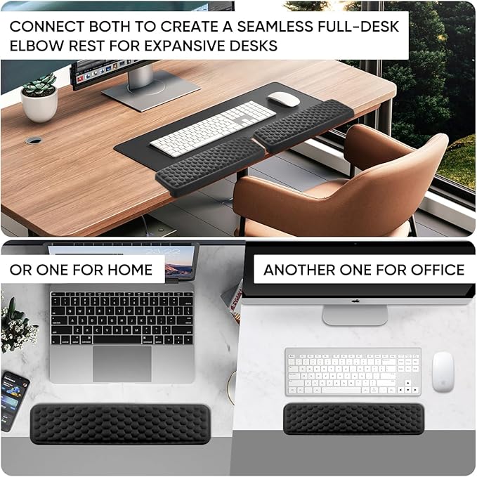 JIKIOU L-Shaped Desk Elbow Pad for Desk, Memory Foam Elbow Support Padding with Non-Slip, 2 Pack Ergonomic Desk Edge Cushion, Wrist Comfort Support for Office Home Black