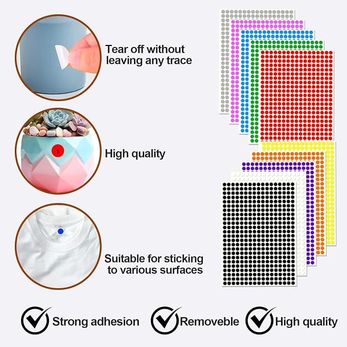 3/8" Small Colored Dot Stickers 1650 PCS Round Circle Stickers Tiny 10 Colors Coding Labels Mini Sticker for Office,Classroom (10 Colors, 3/8" (10 mm))