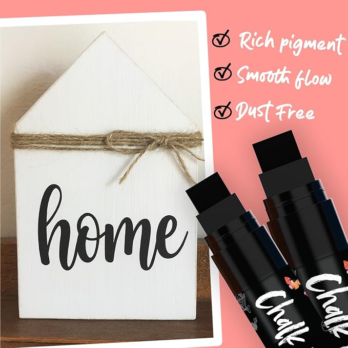 Chalkola 15mm Jumbo Car Window Markers for Glass Washable | 2 White 2 Black | 4, 15mm Thick Chalk Pens Safe Erasable Liquid Chalk Markers for Blackboard, Chalkboards, Glass Board, Auto, Mirror, Wedding
