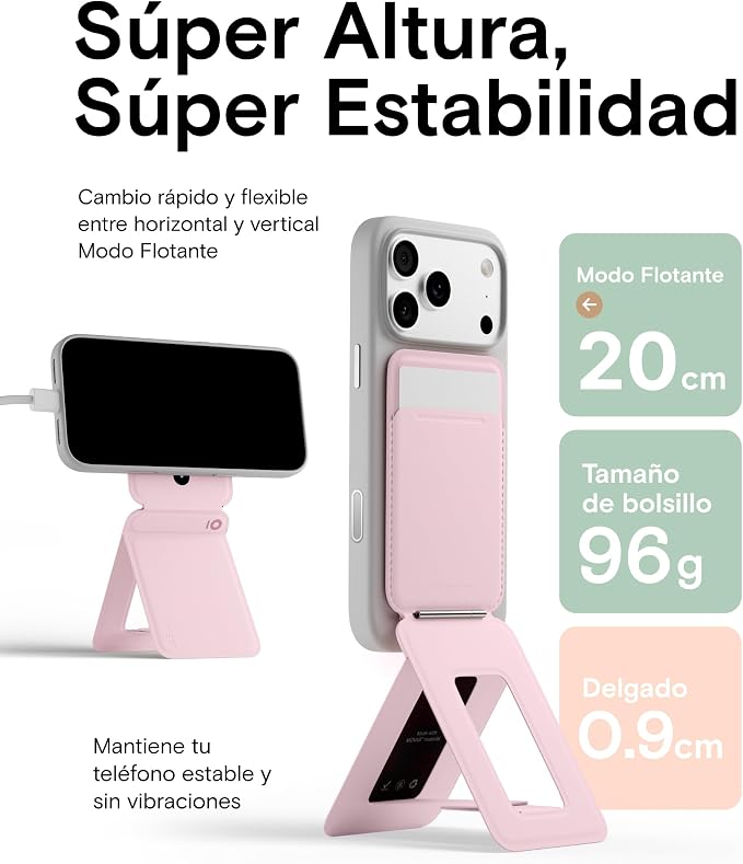 MOFT Phone Tripod Wallet, 3 in 1 Phone Stand Wallet, NFC-Supported Magnetic Phone Stand, MOVAS Vegan Leather Adjustable Card Holder, Light Pink