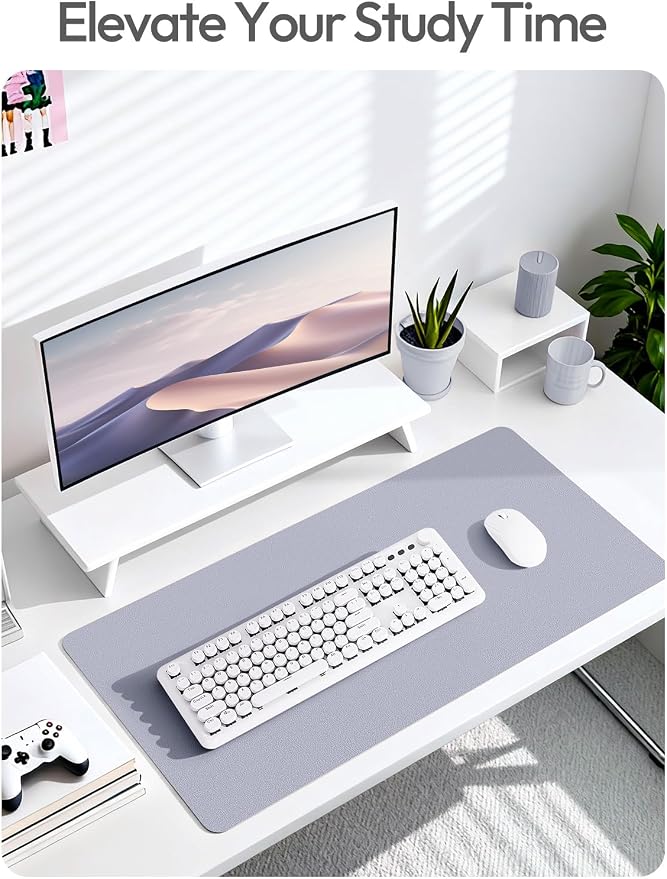 YSAGi Leather Desk Pad Protector, Office Desk Mat, Large Mouse Pad, Non-Slip PU Leather Desk Blotter, Laptop Desk Pad, Waterproof Desk Writing Pad for Office and Home (Soft Lavender, 23.6" x 13.8")