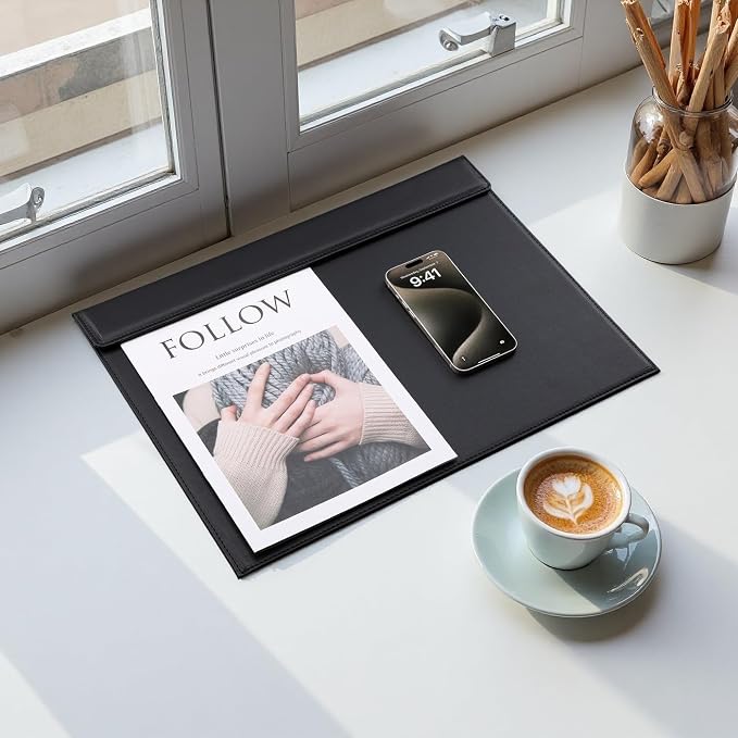 18''x14'' Large Rectangle A3 Desk Writing & Drawing Desk Pad &Board Table Protector Mat with Paper Clip on Top Black