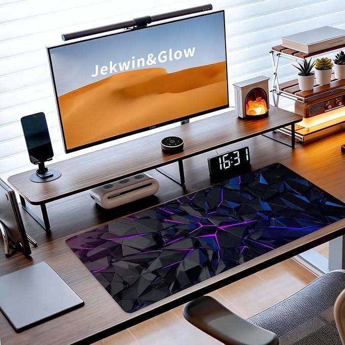 Gaming Mouse Pad, XL Extended Big Computer Mousepad, Large Mouse Pad for Desk with Non-Slip Rubber Base, Desk Mat, Keyboard Mat for PC, Office&Home, 31.5x11.8in, Geometric Neon
