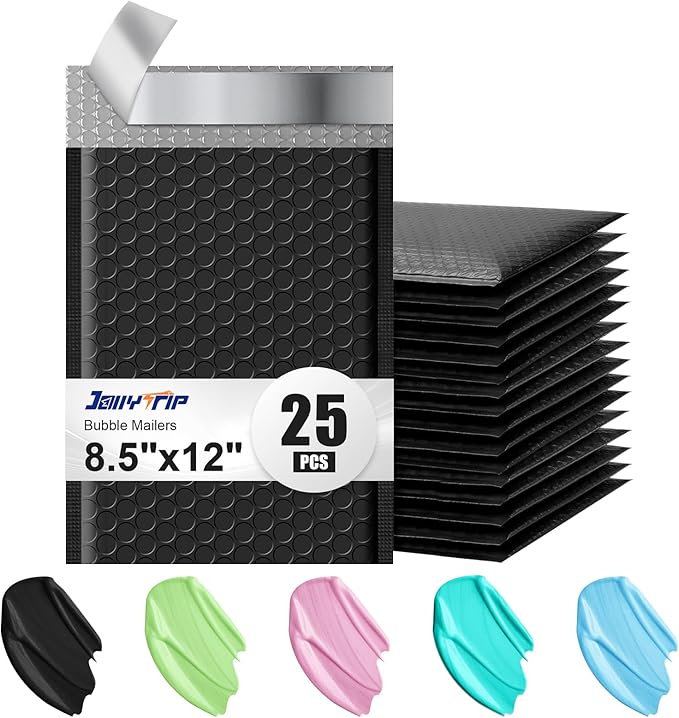 Poly Bubble Mailers 8.5x12 Inch, 25 Pack Padded Envelopes for Shipping, Package Envelopes with Self Seal Adhesive, Waterproof Padded Mailers (Black, Bulk #2)