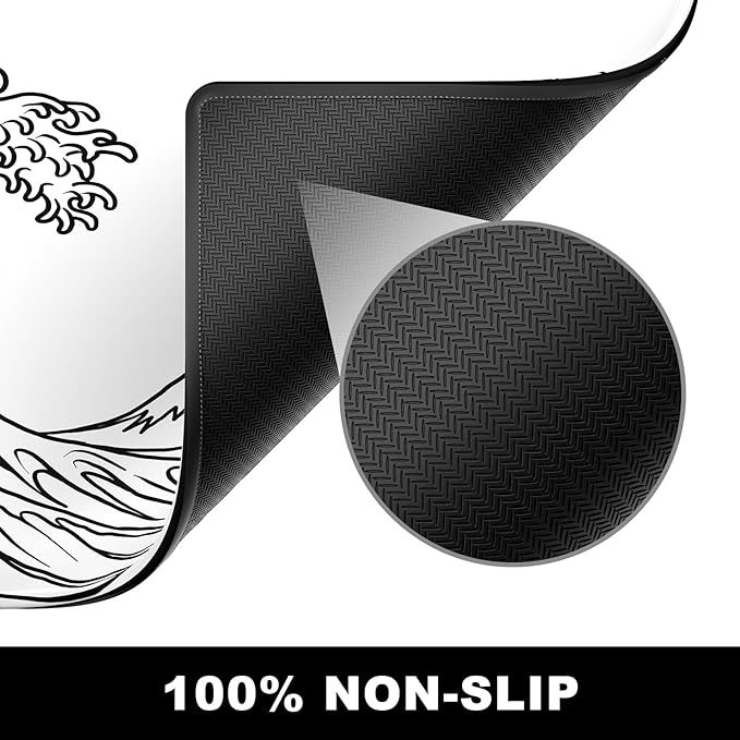 BOSOBO Large Desk Mat, XXL Extension - Gaming & Office Home Use, Full Cover 31.5 x 11.8 Inches, Art Kanagawa Surfing White