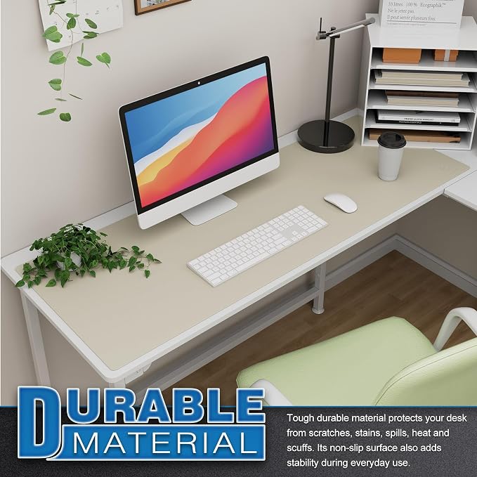 K KNODEL Extra Large Desk Mat, Leather Mouse Pad (47.2"x17", Ivory Cream) | Desk Pad, Keyboard Pad, Computer and Laptop Mat, Desktop Protector and Cover, Writing Pad and Blotter for Home Office