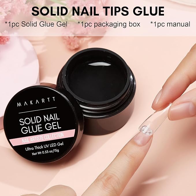 Makartt Solid Nail Glue Gel for Press on Nails: Strong Gel Nail Glue for Fake Nails, Long Lasting Clear Hard 3D Sculpting Gels for DIY Home and Salon Use 15ML UV Light Cured