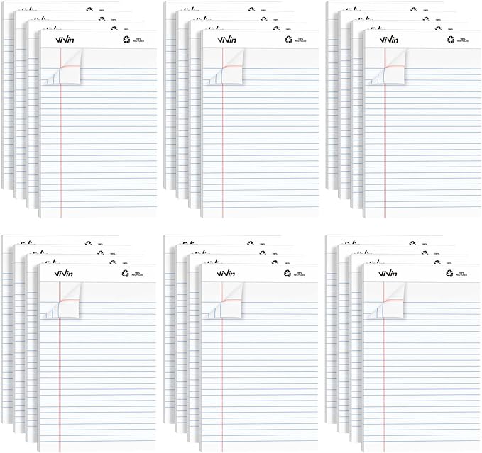ViVin Legal Pads 5" x 8", 24 Pack, Narrow Ruled, 30 Sheets Per Note Pads | Perforated Writing Pad, Legal Pads Ideal for Home, Office, Business, White Paper