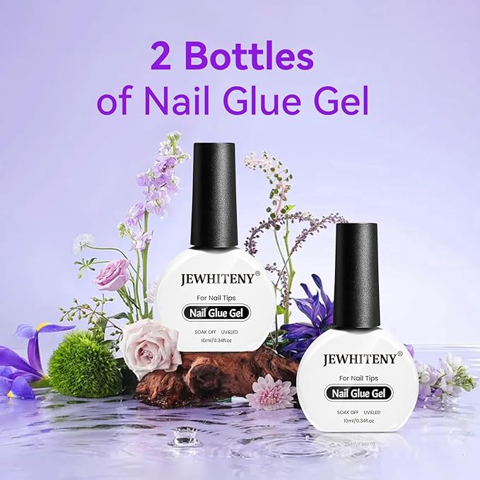 JEWHITENY 2pcs 10ML Nail Glue Gel for Nail Tips Nail Gel Glue for False Nails Tips and Clear Press on Nails Long Lasting Need U V Light Cured