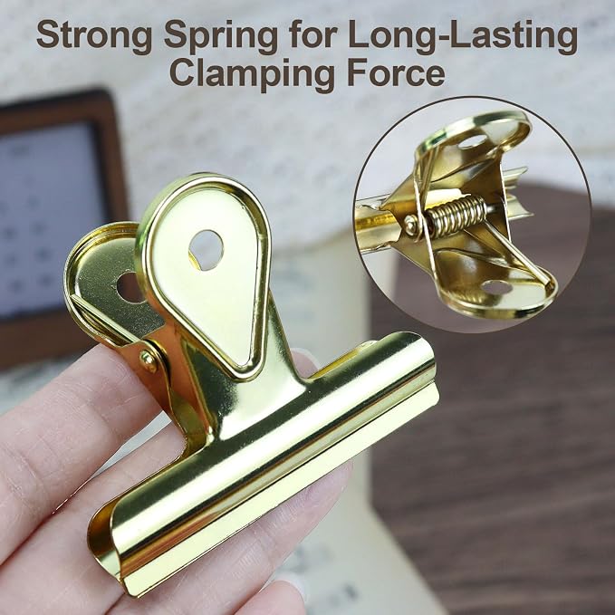 Koqye 5 Pcs Vintage Gold Bulldog Clips (65mm/2.6"), Antique Metal | Journal Clips to Hold Journal Open, Heavy Duty Binder Hinge Clamps for Travelers Notebook, Planner & Art Sketchbook