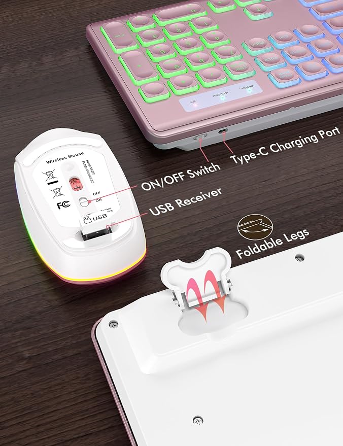 Wireless Keyboard and Mouse Combo, RGB Backlit, Trueque KM42Pro | RGB Rainbow Backlit, Rechargeable Keyboard Mouse, Sleep Mode, 2.4GHz Wireless, Silent Soft Typing, USB-C Adapter