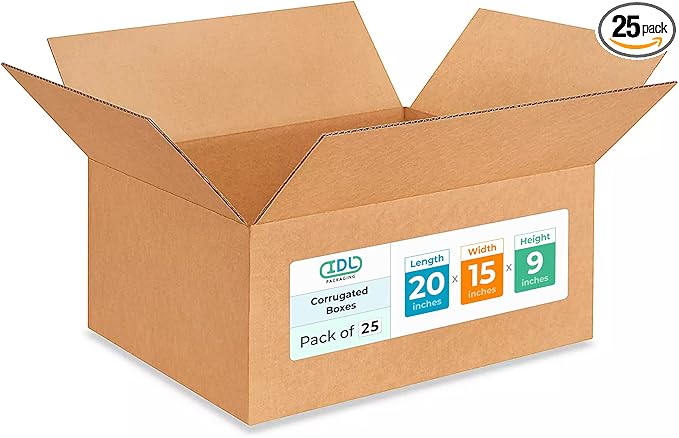 Large Moving & Shipping Boxes 20"L x 15"W x 9"H (25-Pack) - Extra Strength 200 lb vs Regular - USA-Made Corrugated Durable Packing Boxes for Moving - Cardboard Large Box for Moving by IDL Packaging