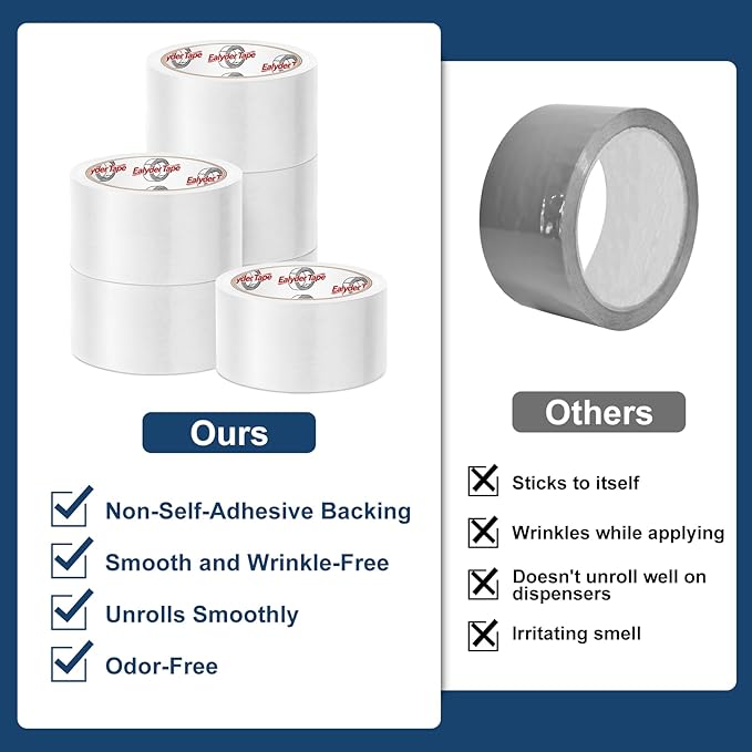 Transparent Packing Tape 2 inch x 60 Yards, 3 Rolls with Dispenser – Clear Heavy-Duty Parcel Tape for Secure Packaging, Total 180 Yards