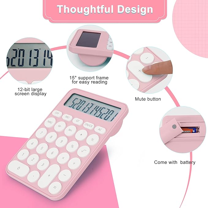 VEWINGL Standard Calculator, 12 Digit Large Display Desktop Calculator with Big Buttons for Office, School, Home & Business