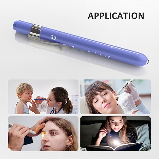 CAVN Pen Light with Pupil Gauge LED Penlight for Nurses Doctors | 2 Pcs Reusable Medical Penlight for Nursing Students (White/Bluish Purple)