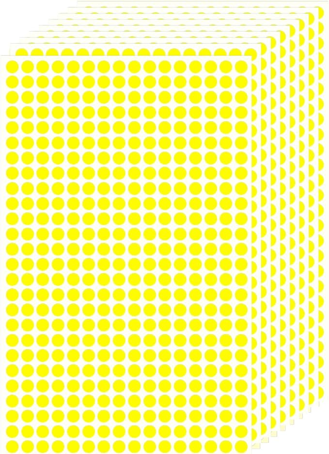 1/4" Small Colored Dot Stickers 6240 PCS Round Circle Stickers Tiny Yellow Coding Labels Mini Sticker for Office,Classroom(Yellow, 1/4" (6 mm))