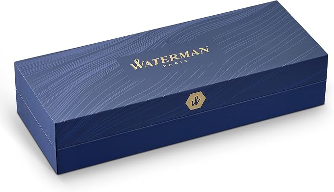 Waterman Carène Black Sea Fountain Pen High-Gloss Black & 23k Gold Clip Medium Nib with Blue Ink Cartridge Gift Box