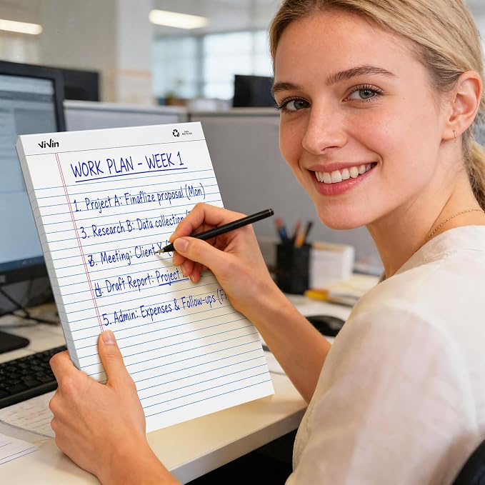 ViVin 12 Pack Legal Pads 8.5" x 11.75", Wide Ruled Note Pads, 30 Sheet/Pad | Perforated Writing Pads, Notepads for Office Home School, White Paper