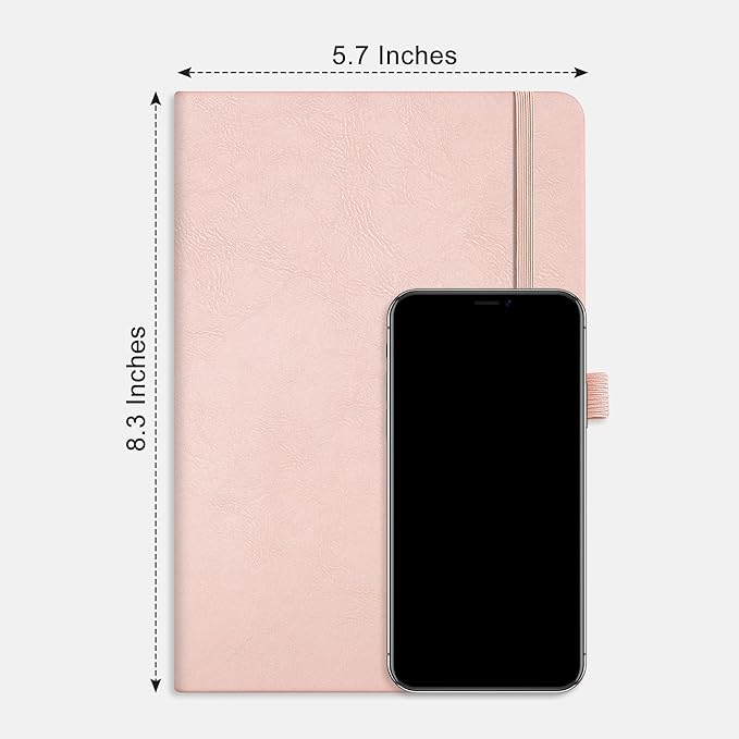 RETTACY Dotted Journal Notebook, 192 Pages, A5 Medium Size (5.7'' x 8.3''), Leather Hardcover, 100 GSM Thick Paper, for Journaling, Planning, Tracking (Rose Gold)