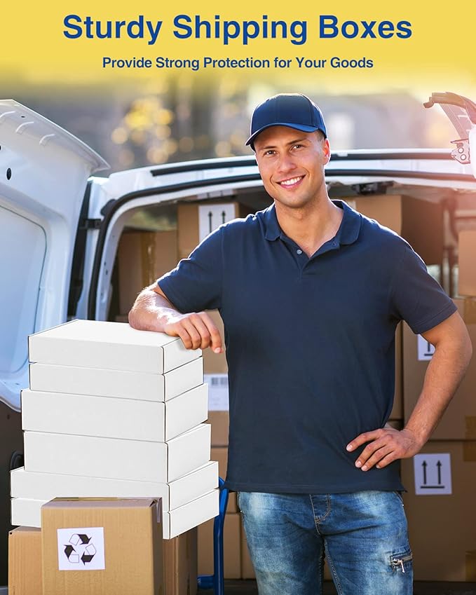 Assorted-Sizes-Shipping-Boxes-24-Pack: 11x8x2 & 12x9x3 & 13x10x2 Small-Shipping-Boxes-Mailers, White Corrugated-Cardboard-Boxes-for-Packing-Small-Business Mailing