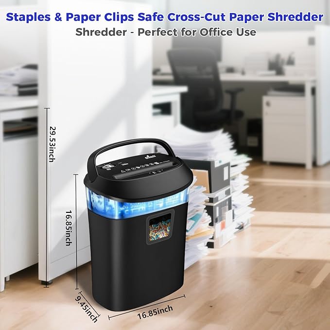 Paper Shredder Cross-Cut Shredder with US Patented Cutter Shredding Machine for Home Office,Fast with Jam Proof System,6.6-Gallon Basket (ETL)