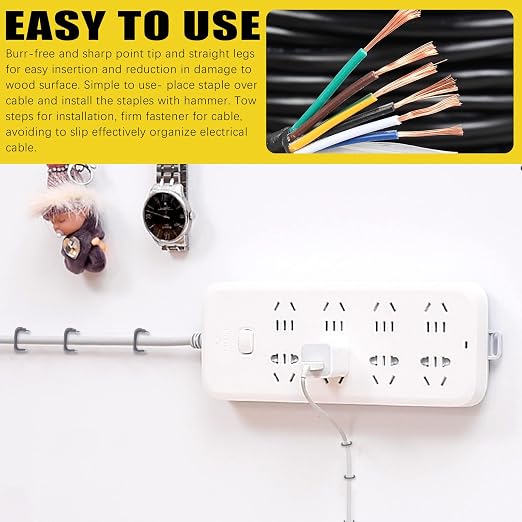 540 Pcs Insulated U Staple Nail Assortment Set with Storage Case, 0.56", 0.44“, 0.41", 0.36" Metal Cable Staple for Fixing Electrical Wire