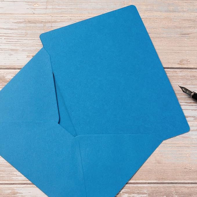 25 Pieces A7 Colored Envelopes with Cards and Stickers Set, Blue 5Colors | 5x7 inches Envelopes For Weddings, Invitations, Birthday, Baby Shower