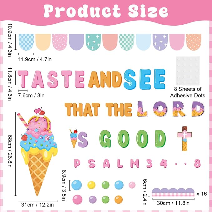 Summer Christian Religious Bulletin Board Set Jesus Classroom Decoration Summer Taste and See that the Lord is Good Ice Cream Paper Cutouts for Sunday School Church VBS Home Office Wall Door Decor