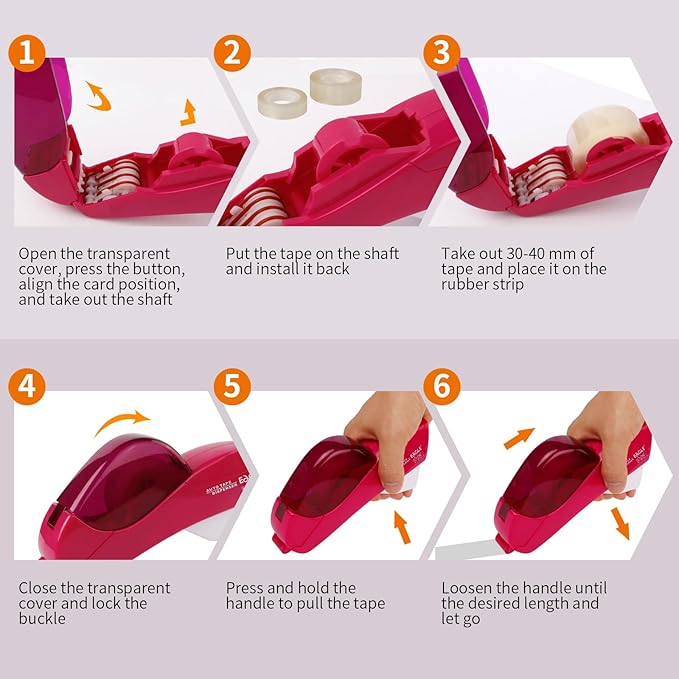 Eagle Automatic Tape Dispenser and Tape Gun. Free 1/2" (12mm) and 3/4" (19mm). Ideal for Taping Gifts, Packages, Scrapbooks and Envelopes (Pink)