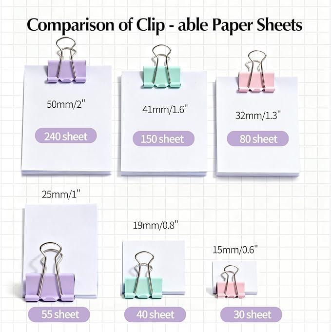 Binder Clips Assorted Sizes, Durable Metal Binder Clips for Office, Cute Desk Supplies for Teachers Student (60, Morandi)