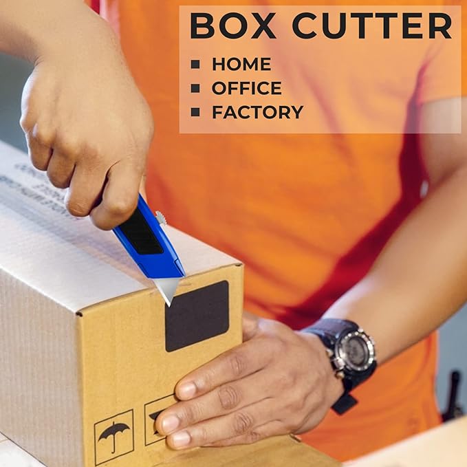 2 Pack Box Cutter, Heavy Duty Utility Knife with Retractable Razor Blade, SK5 Blades and Safety Lock for Cardboard, Boxes, and Warehouse Use