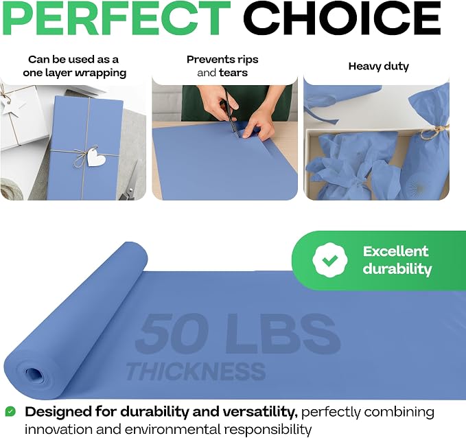 Blue Kraft Paper Roll 48" x 1200" (100 feet) with Cutter - USA-Made Gift Wrapping Paper for Packing, Moving, Shipping & Crafts/Arts - 100% Recyclable Natural Craft Material by IDL Packaging | Gift Wrapping Paper for Packing, Moving, Shipping & Crafts/A...