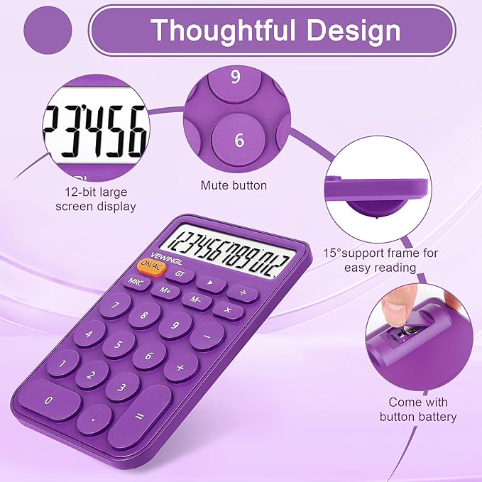 VEWINGL Standard Calculator, 12 Digit Large Display Desktop Calculator with Big Buttons for Office, School, Home & Business