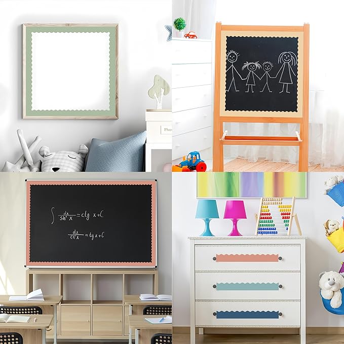 240Ft Boho Bulletin Board Borders Colorful Classroom Border Trim Boho Scalloped Borders Stickers Rolled Boho Bulletin Board Decorations for Classroom School Home Office Chalkboard Decor, 6 Rolls