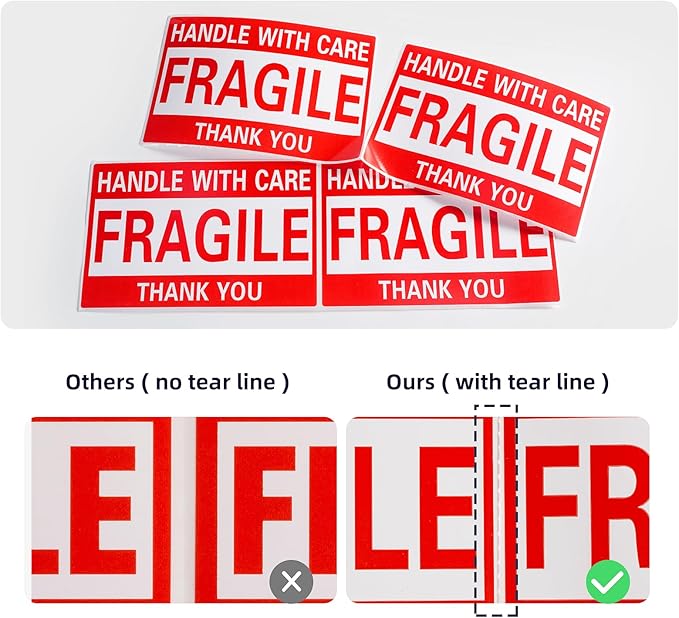 4 x 6 Inch Fragile Stickers Handle with Care 500 Permanent Adhesive Fragile Stickers for Shipping Moving Glass Fragile Labels (1 Roll, 500 Labels)