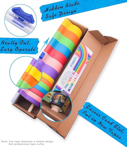 14 PCS Masking Painters Tape Colored 1 Inch 1/2 Inch with Dispenser - Rainbow Masking Tape 14 Pack X 16Yards - Multi Color Paper Tape for Kid Craft, Box Labeling，Teachers Classroom Floor Decorative