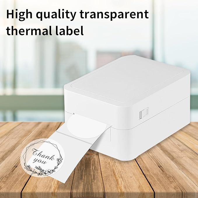3 Inch Transparent Round Thermal Label, Self-Adhesive Clear Waterproof Circle Sticker for Logo Design, Multipurpose Direct Thermal Labels, 300 Sheets/1 Roll