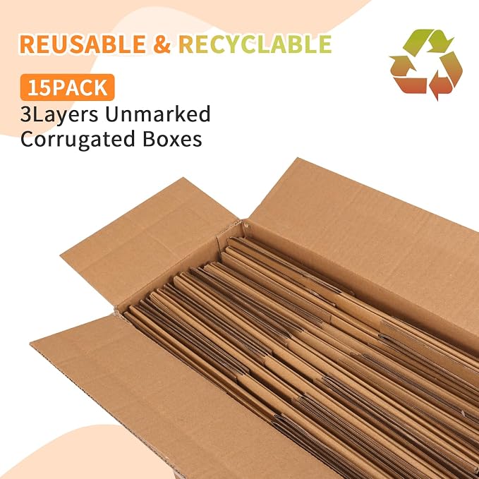 Rempry Brown 12x12x8 Shipping Boxes Set of 15, Corrugated Cardboard Box for Mailing, Packaging Small Business, Kraft Mailer Gift Boxes