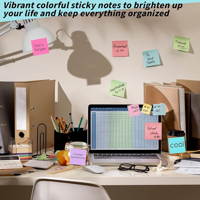 100 Pack Sticky Notes 3x3 Inch Colorful Self Stick Note Pads | 20 Colors, 50 Sheets Each, Self Stick Paper, Color Coding, Office Supplies, School, Home, Meetings, Reminders