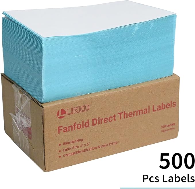 L LIKED 500 Fanfold 4 x 6 Thermal Labels, with Perforated Line Shipping Labels, Permanent Adhesive, Compatible with Zebra & Rollo Printings, White, Commercial Grade
