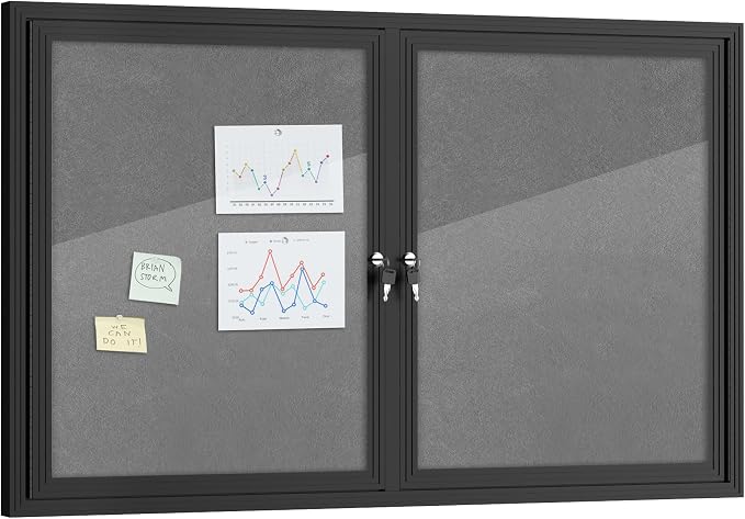 Mifuro 48"x30" Enclosed Bulletin Board, Outdoor Lockable Weather-Resistant Aluminum Cork Noticeboard for School & Office, Black Frame w/Grey Flet