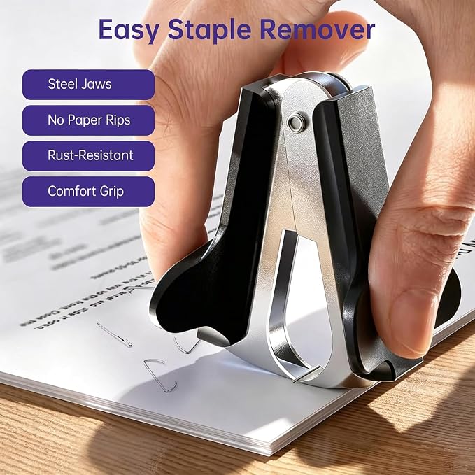 Metal Stapler Heavy Duty for Desk - 50 Sheet Capacity with 2000 Pieces 1/4", 5/16" Staples and Staple Remover, No Jam, Non-Slip, Stapler Heavy Duty for Classroom and Office, Purple