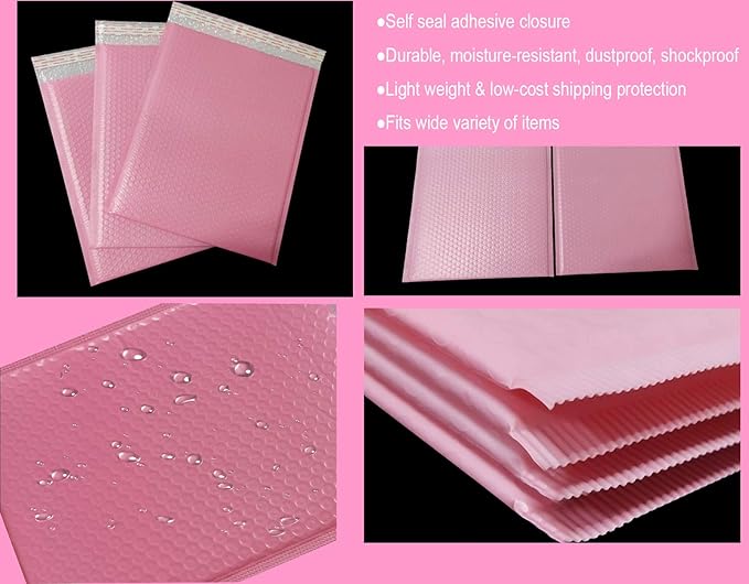 Small Poly Bubble Lined Mailers Padded 24 Pack 5x7 Inches 4 Colors (Pink Green Black Light Pink) Shipping Envelopes Self Seal Mailer Waterproof, Shockproof and Dustproof (4 color - 5x7 Inches-24pcs)