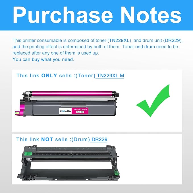 LCL TN229 TN229XL Magenta Toner Cartridge Compatible with Brother TN 229 229XL TN-229XL TN-229 for MFC-L3780CDW HL-L3280CDW HL-L3220CDW MFC-L3720CDW HL-L3295CDW HL- L3300CDW HL-L8245CDW (1-Pack)