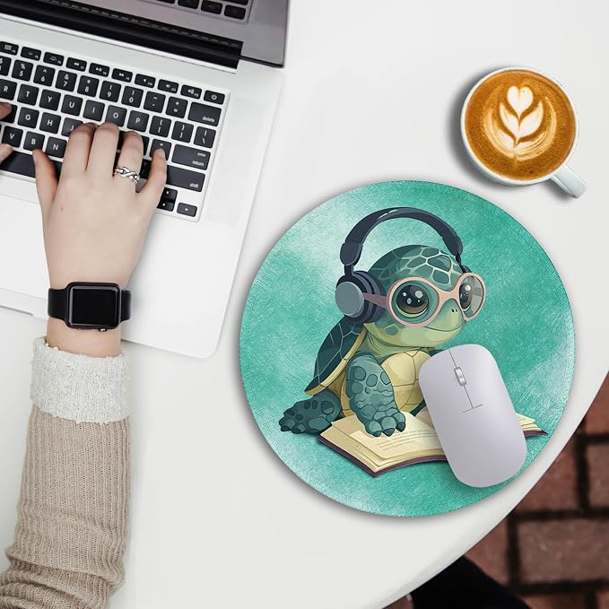Immaturus Cute Sea Turtle Mouse Pad, Small Mousepad for Desk Gaming Office | 8.6" x 8.6", Mini Travel, Home Decor Desk Accessories, Non-Slip Base, for Wireless Mouse Laptop Computer Work, Mouse Mat