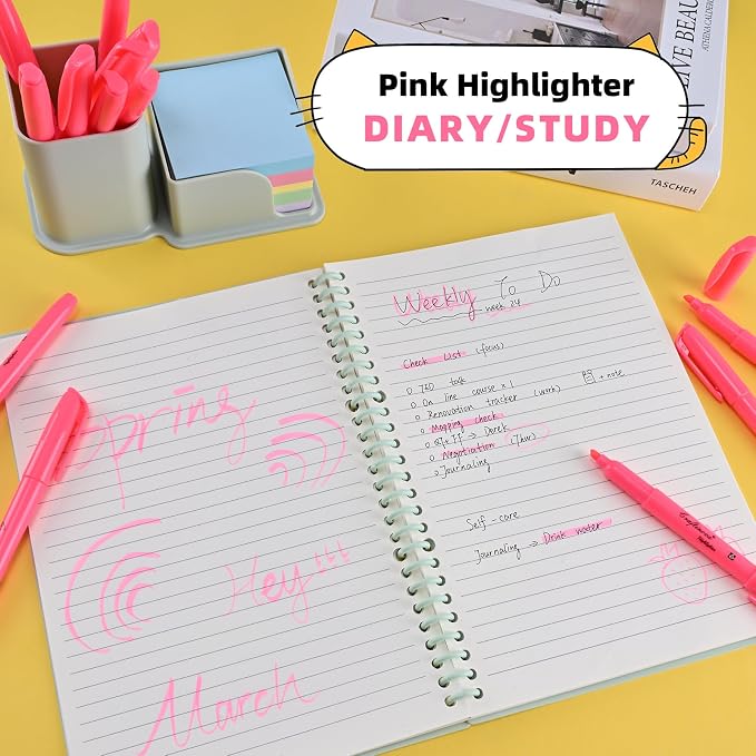 Pink Highlighter 18 Count, Chisel Tip Highlighters Bulk, Dry Quickly, Perfect for Students Adults Highlighting, Organizing, Coloring in Classroom, School, Office