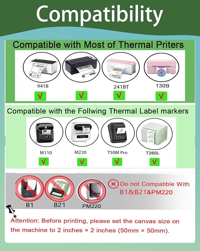 Thermal Labels, Compatible with T50M Pro/M110/M100/M220 Label Maker and Other 4x6 Thermal Printers for Shipping Barcode & Custom Stickers, Holographic Green, 2×2 inch