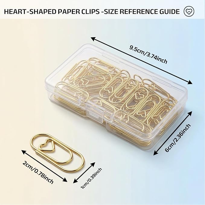 200 Pcs Cute Rose Gold Heart Shaped Paper Clips, Mini Stainless Steel Decorative Paperclips for Office School Home Desk Organizers, Wedding Invitation Accessories