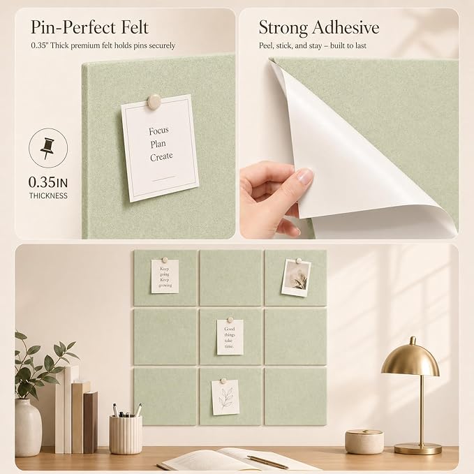 Felt Bulletin Board Tiles, Large Cork Board Alternative,24 x 36 in | 0.35 in modular felt wall tiles for notes, photos, schedules, reminders in offices, classrooms, home and office workspaces
