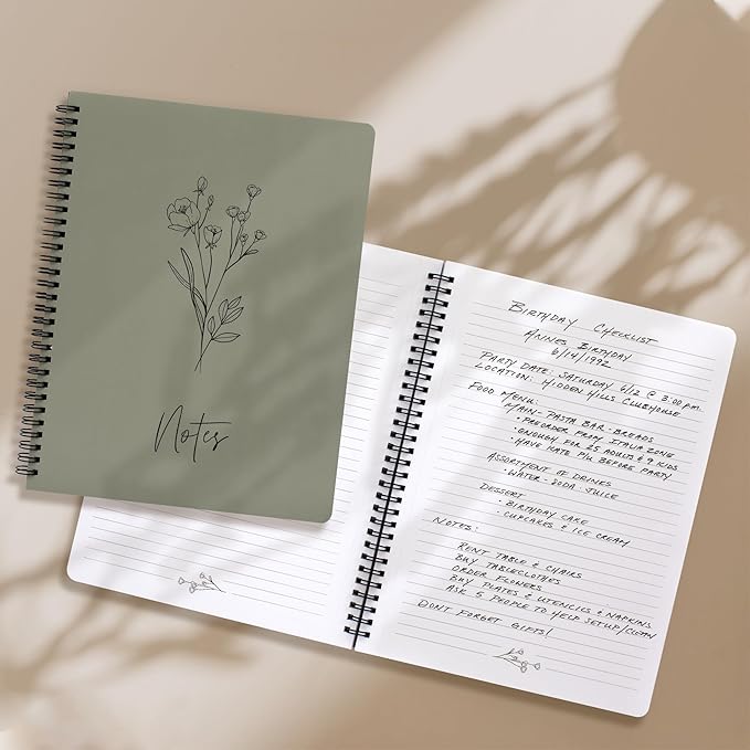 Aesthetic Spiral Notebook Journal For Women - Cute Dark Green 10.5 x 8.5 College Ruled To Do List Notepad With Large Pockets - Perfect to Stay Organized and Boost Productivity at Work or School